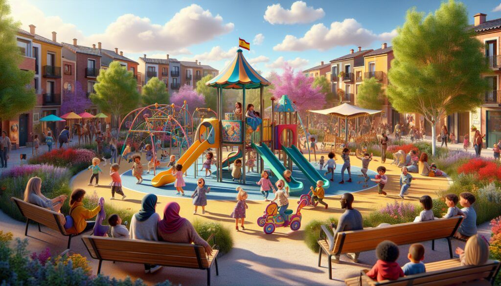 Parque infantil de exterior con niños jugando