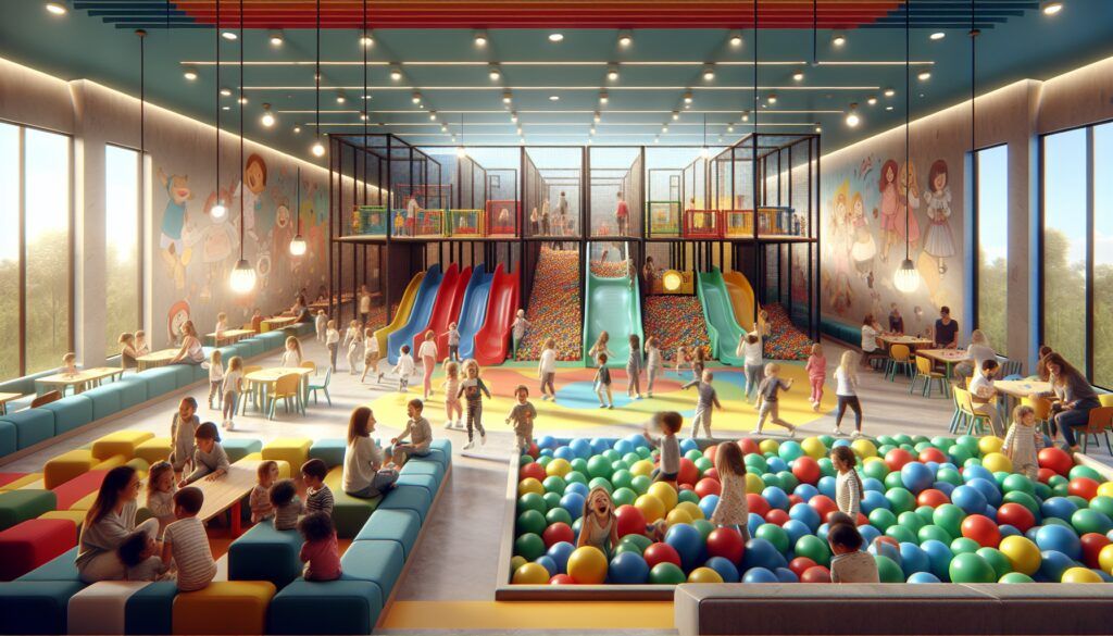 Parque de bolas con 8 toboganes de fibra y piscina de bolas