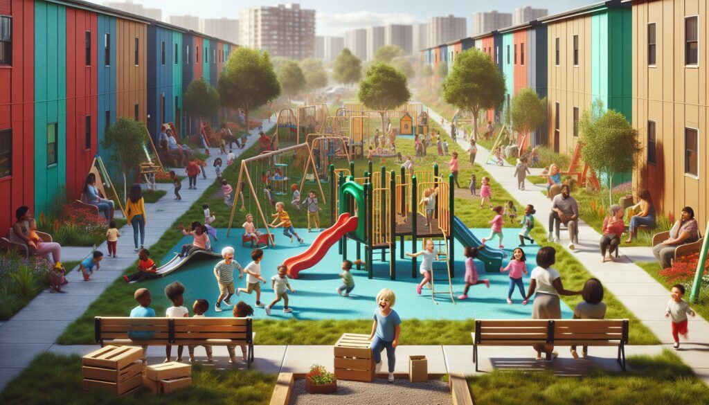 Zona de juegos extgerior con multiples parques, y columpios.