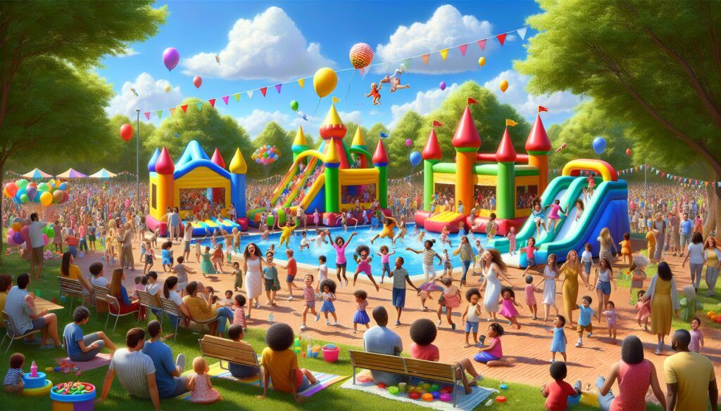 parque de hinchables infantiles en exterior