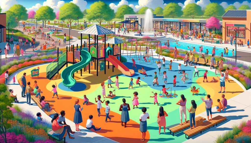 Parque infantil con zona de suelo blando en exterior mas columpios