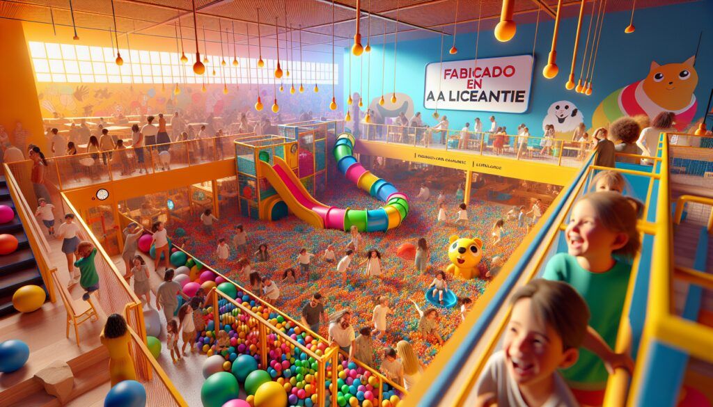 Fabrica de parques de bolas en Alicante, con showroom y niños jugando